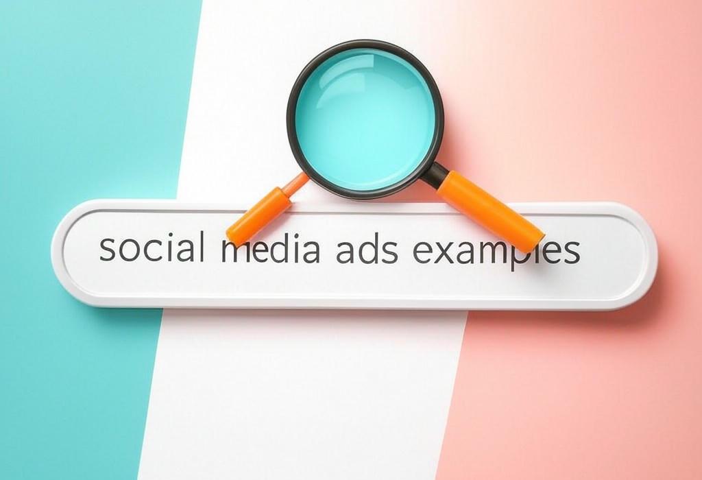 A search bar and a magnifying glass with a vivid gradient background exploring the topic of Social media ads examples that actually drive results! Discover proven templates and creative inspirations to skyrocket your engagement, conversions, and ROI. Ready to stand out?
