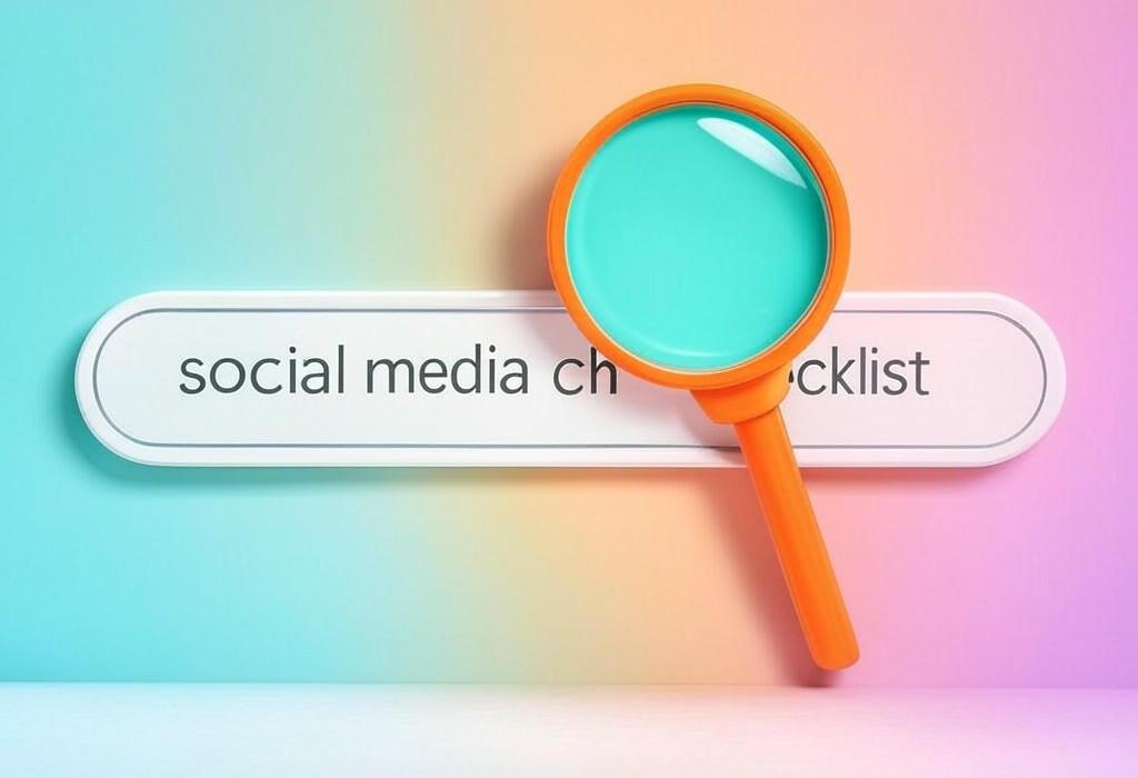 A search bar and a magnifying glass with a vivid gradient background exploring the topic of Boost your online presence with our social media checklist! Master platform strategy, engage your audience, and drive results without the guesswork. Get organized and dominate your feeds.