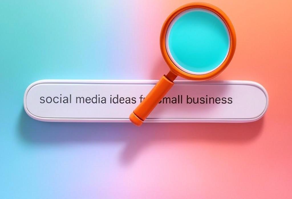 A search bar and a magnifying glass with a vivid gradient background exploring the topic of Need social media ideas for small business growth? Discover proven tactics that boost engagement, attract followers, and drive sales without breaking the bank or wasting time.