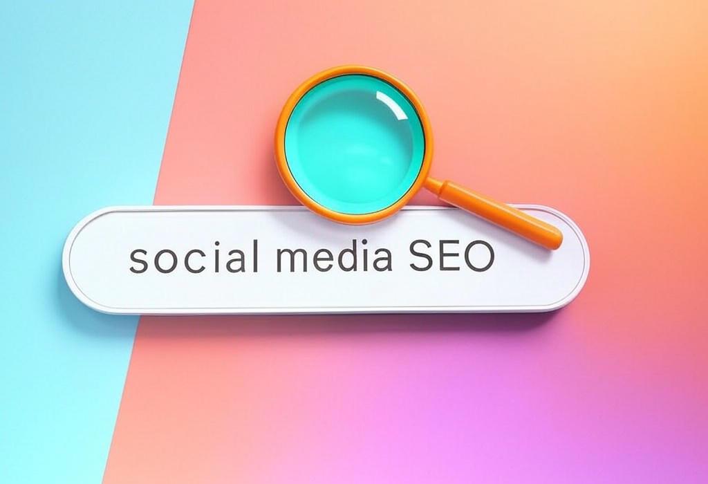 A search bar and a magnifying glass with a vivid gradient background exploring the topic of Social media SEO secrets revealed! Discover how to boost rankings and traffic by connecting your social strategy with search engines. Try these proven tactics now.