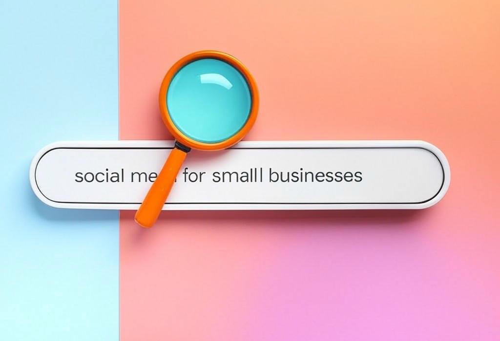 A search bar and a magnifying glass with a vivid gradient background exploring the topic of Social media for small businesses: Unlock explosive growth without breaking the bank! Learn proven tactics that turn followers into customers. Your competitors won't tell you these secrets...