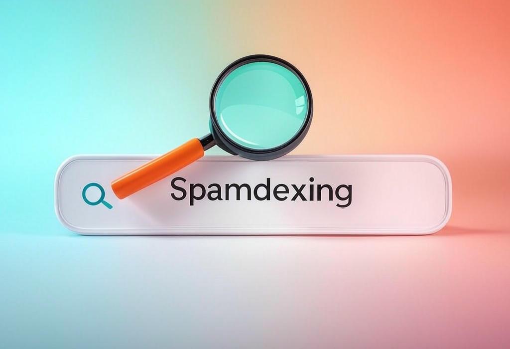 A search bar and a magnifying glass with a vivid gradient background exploring the topic of Spamdexing: The sneaky black-hat SEO tactic that can get your site banned from Google. Discover what it is, why it's dangerous, and how to avoid these shady tricks that fool search engines.