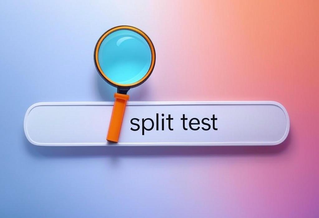 A search bar and a magnifying glass with a vivid gradient background exploring the topic of Split test your way to shocking results! Discover how simple A/B testing can double your conversions without breaking the bank. See real data that will transform your marketing strategy forever.