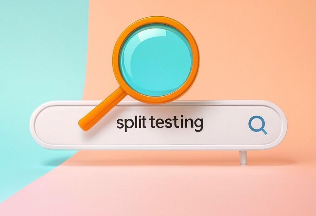 A search bar and a magnifying glass with a vivid gradient background exploring the topic of Split testing unveils what truly converts visitors! Discover the secrets to skyrocket your conversion rates and stop wasting money on underperforming campaigns. Get results fast.