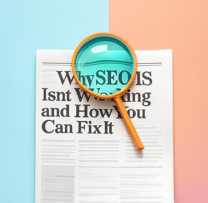 A newspaper and a magnifying glass with a vivid gradient background exploring the topic of Wondering why your SEO isn't working like it used to? A top expert shares the secret. It’s not about keywords anymore. Here’s what actually moves the needle.