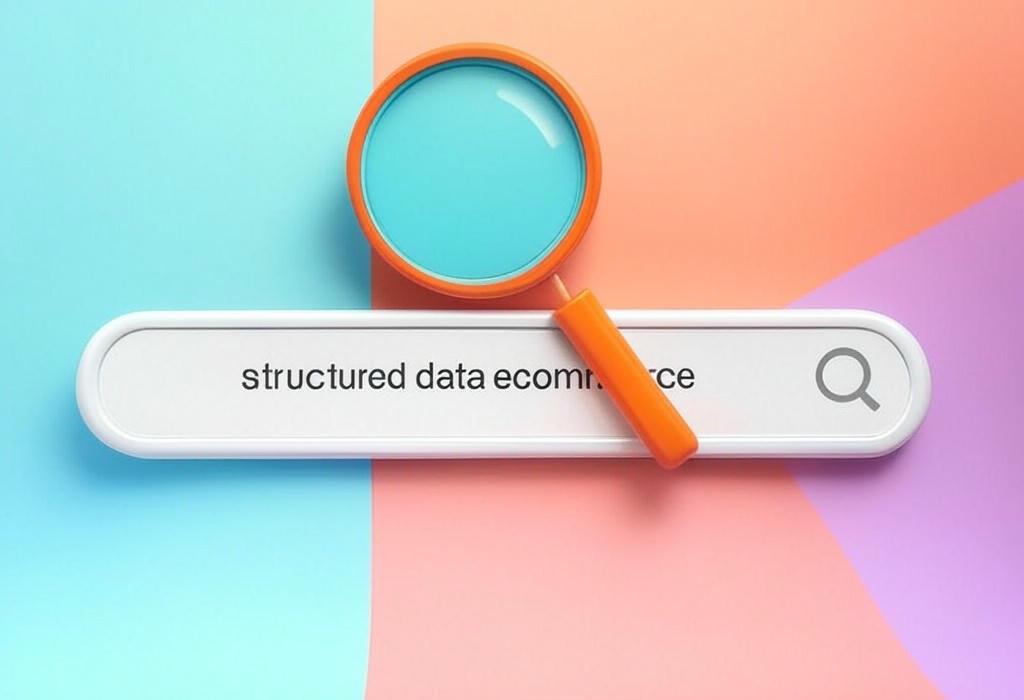 A search bar and a magnifying glass with a vivid gradient background exploring the topic of Structured data ecommerce secrets revealed! Boost visibility, attract more customers, and watch sales soar with these essential markup tips that your competitors don't want you to know.