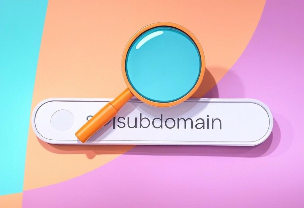 A search bar and a magnifying glass with a vivid gradient background exploring the topic of Subdomains: The secret website sections most businesses ignore but SEO pros love. Learn how these powerful web addresses can boost your rankings and organize your site like a pro.
