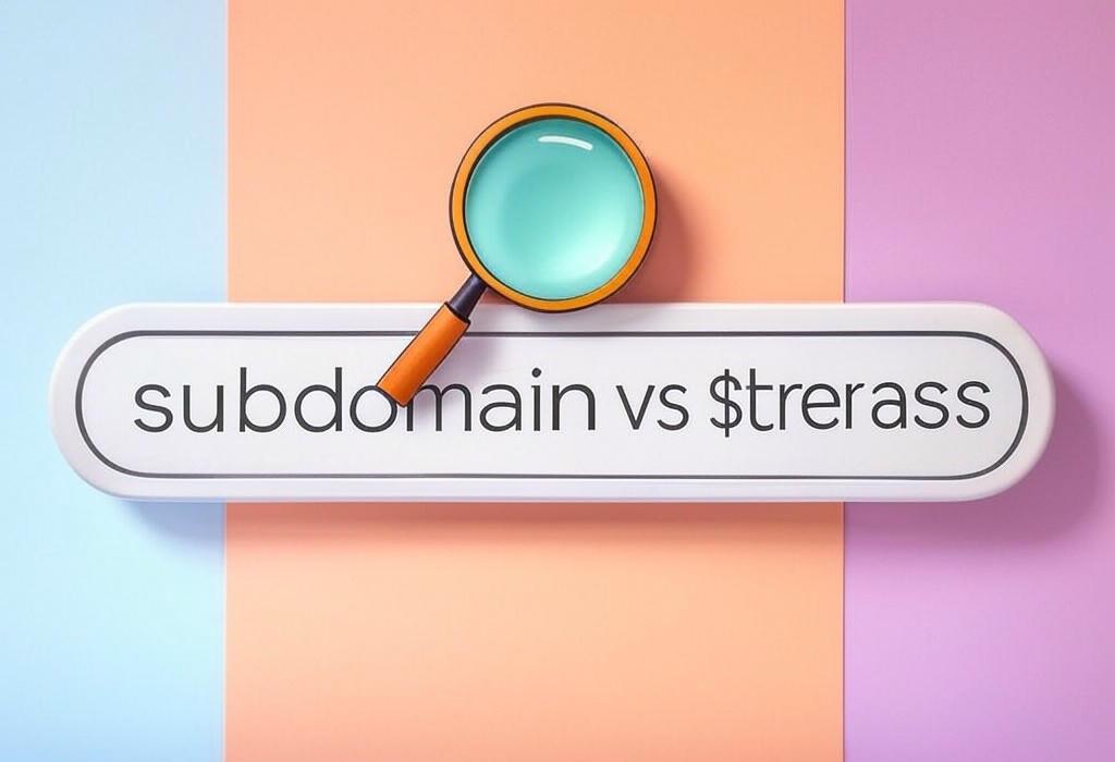 A search bar and a magnifying glass with a vivid gradient background exploring the topic of Subdomain vs subdirectory: Unlock the secret to better SEO rankings with this straightforward guide. Find out which structure boosts your traffic and why most experts favor one approach over the other!