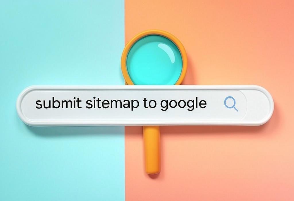A search bar and a magnifying glass with a vivid gradient background exploring the topic of Submit sitemap to Google in just minutes! Boost your site visibility with our step-by-step guide. Learn the secrets to getting your pages indexed fast and watch your traffic soar.
