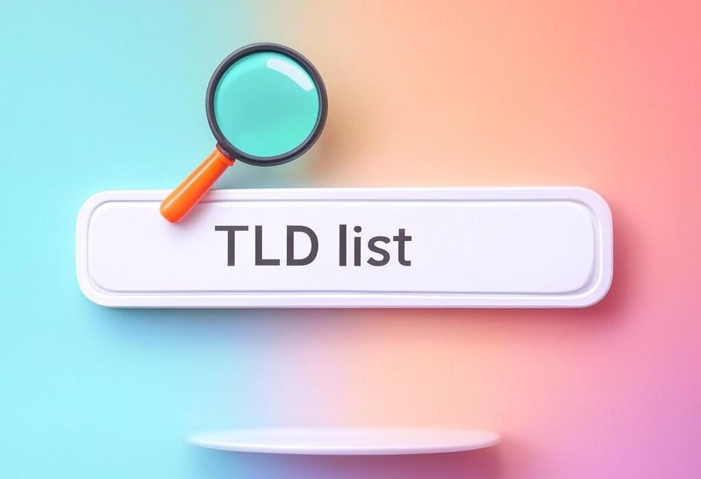 A search bar and a magnifying glass with a vivid gradient background exploring the topic of TLD list: Discover the complete collection of domain extensions. Find the perfect fit for your website and stand out from the crowd with unique domain options most people don't know about.