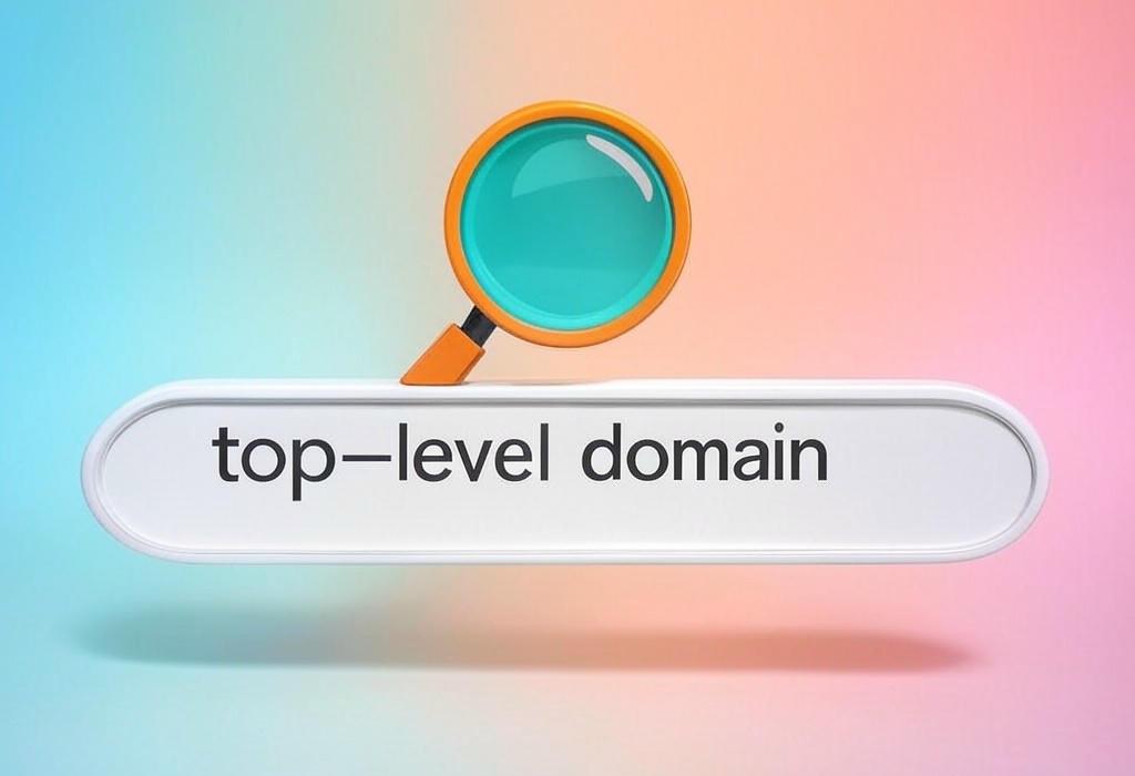 A search bar and a magnifying glass with a vivid gradient background exploring the topic of Top-level domains are the internet's VIP areas like .com or .org. Discover how these powerful domain extensions can boost your website's identity and help build a stronger online presence.