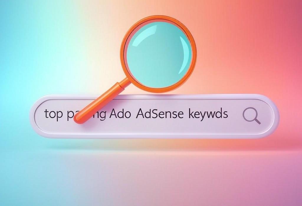 A search bar and a magnifying glass with a vivid gradient background exploring the topic of Top paying AdSense keywords revealed! Unlock hidden profit secrets and boost your revenue streams. Discover which niches earn the most money while others struggle to break even.