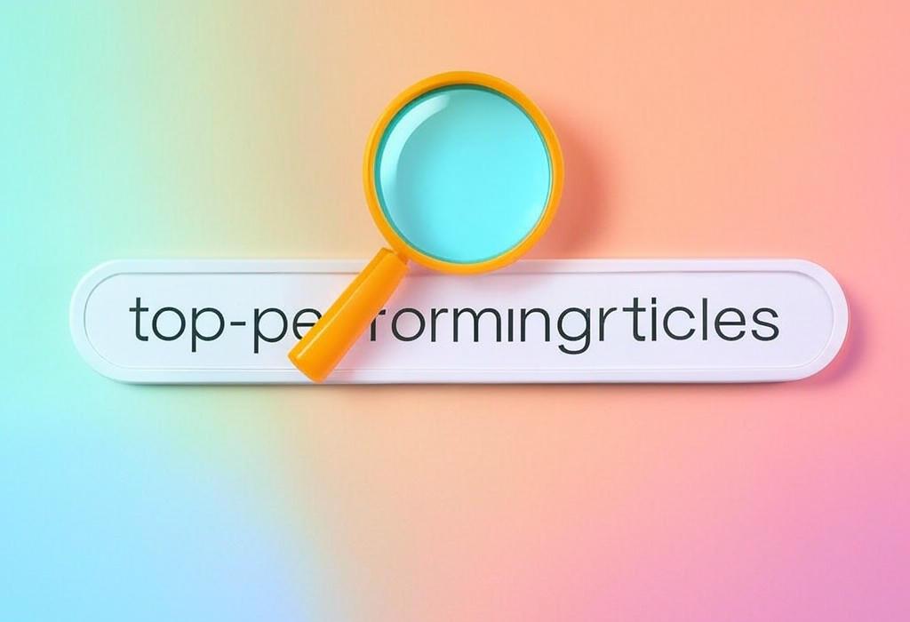 A search bar and a magnifying glass with a vivid gradient background exploring the topic of Top-performing articles unlock hidden secrets! Discover what makes great content stand out, drive traffic, and convert readers. Boost your content strategy with these proven insights.