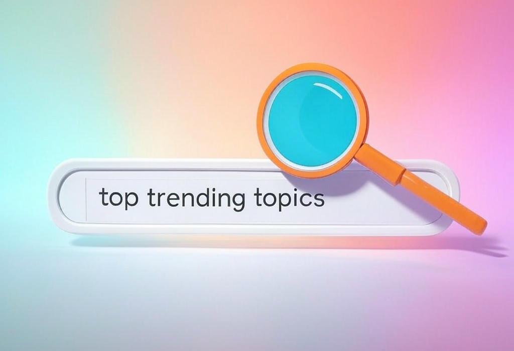 A search bar and a magnifying glass with a vivid gradient background exploring the topic of Top trending topics revealed! Discover what's hot online and why these viral sensations are capturing attention worldwide. Stay ahead of the curve and join the conversation.