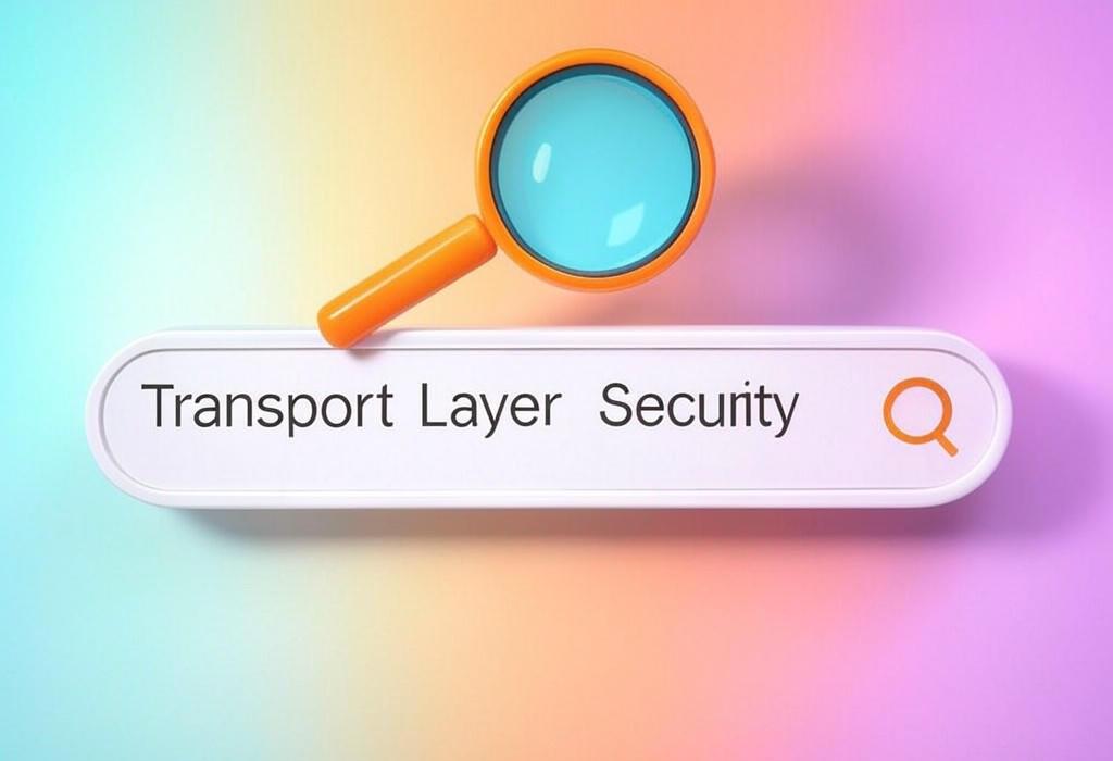 A search bar and a magnifying glass with a vivid gradient background exploring the topic of Transport Layer Security: The invisible guardian that keeps your online data safe from hackers. Learn how this encryption protocol works and why it matters for your privacy online.