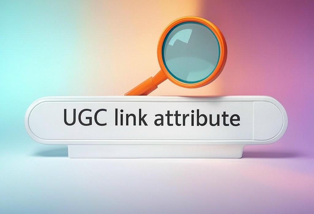 A search bar and a magnifying glass with a vivid gradient background exploring the topic of UGC link attribute: What you need to know about this SEO tag before Google penalizes your site. Learn how to use it correctly and when it's absolutely necessary.