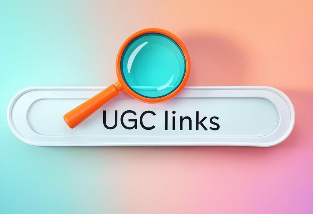 A search bar and a magnifying glass with a vivid gradient background exploring the topic of UGC links: Unlock hidden website power with user-generated content links. Learn why Google loves them and how to earn these SEO gems without risking penalties. Start boosting your rankings!