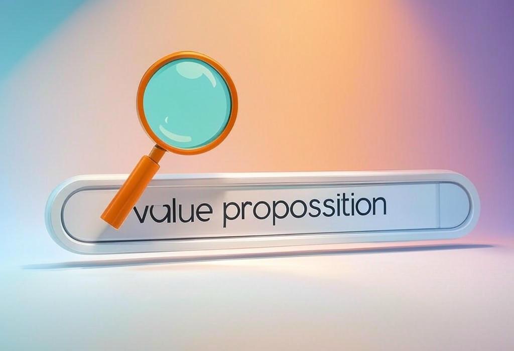 A search bar and a magnifying glass with a vivid gradient background exploring the topic of A value proposition that wows customers can skyrocket your business. Learn how to craft one that instantly communicates why people should choose you over competitors.