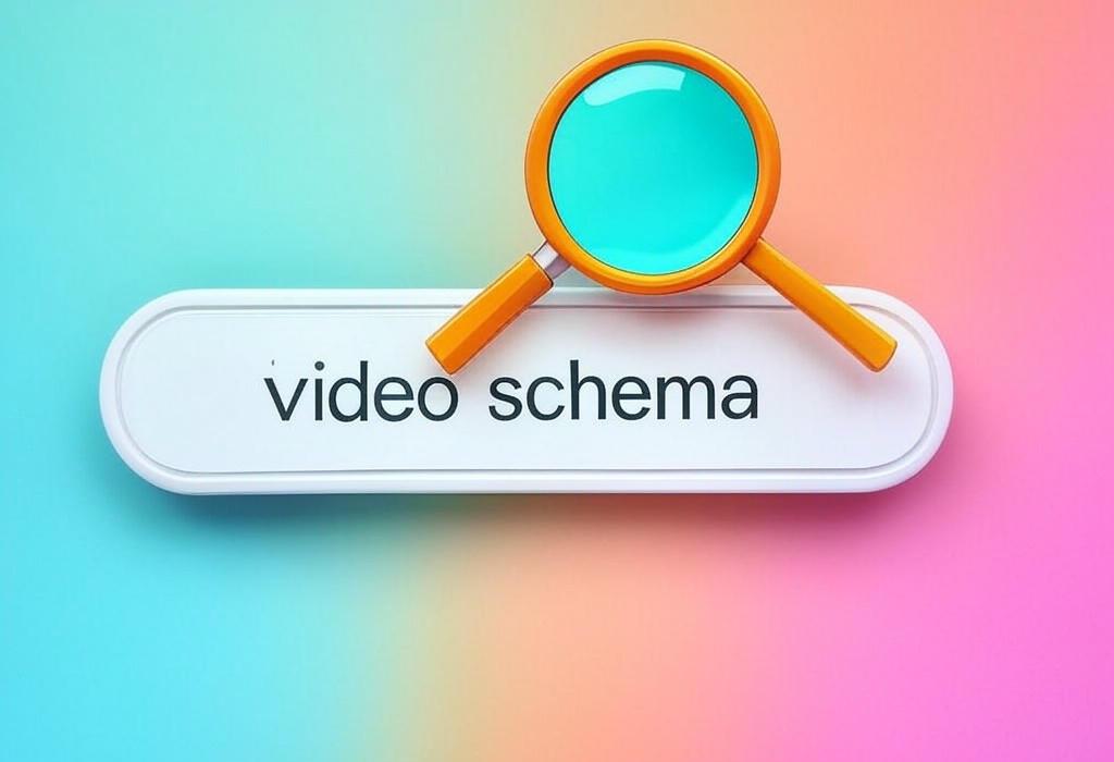 A search bar and a magnifying glass with a vivid gradient background exploring the topic of Video schema helps boost your content's visibility in search results. Learn how to implement this secret weapon to get more clicks and stand out from competitors online.