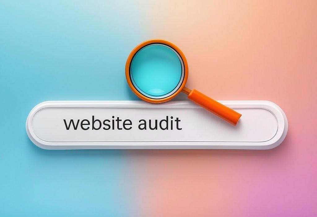 A search bar and a magnifying glass with a vivid gradient background exploring the topic of Website audit essentials: Find hidden issues affecting your site's performance! Discover how to boost rankings, improve user experience, and outperform competitors with our proven strategies.
