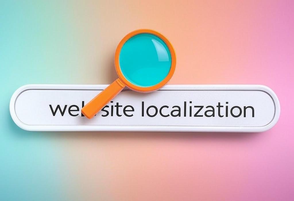 A search bar and a magnifying glass with a vivid gradient background exploring the topic of Website localization opens global doors for your business. Discover how to adapt your site for international markets, boost user engagement, and increase sales while avoiding costly cultural blunders.
