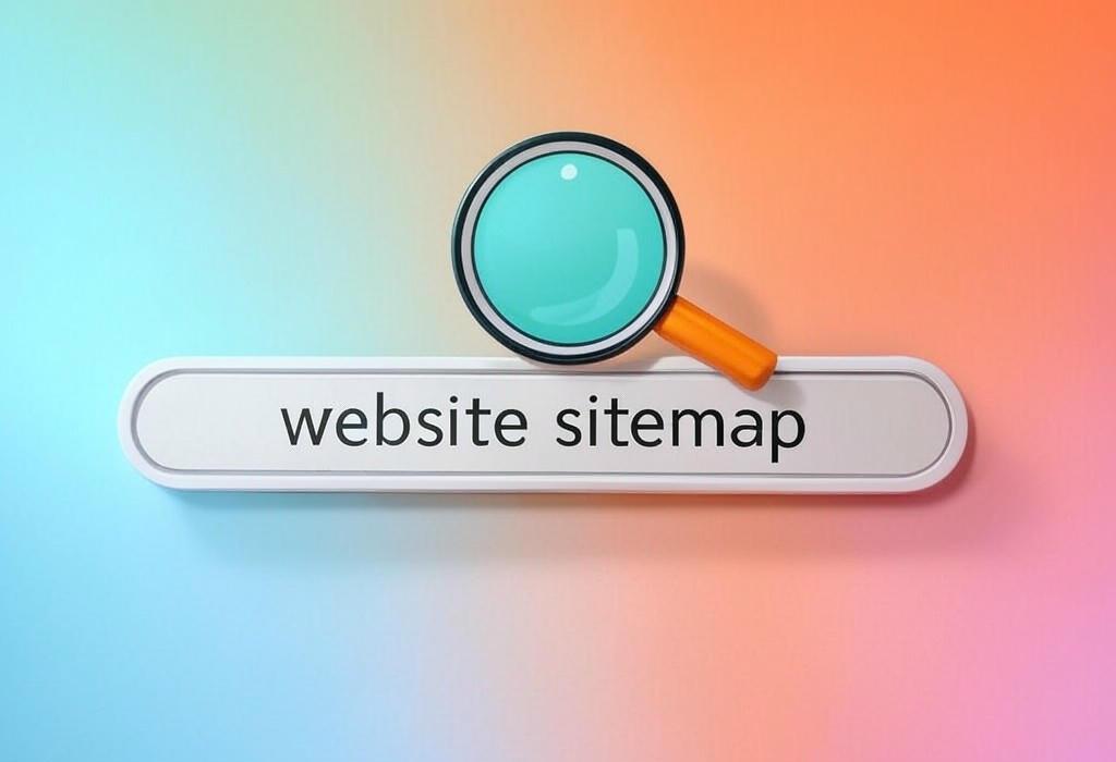A search bar and a magnifying glass with a vivid gradient background exploring the topic of Website sitemaps: your secret weapon for better SEO. Discover how this simple navigation tool boosts search visibility, improves user experience, and helps Google find all your content fast.