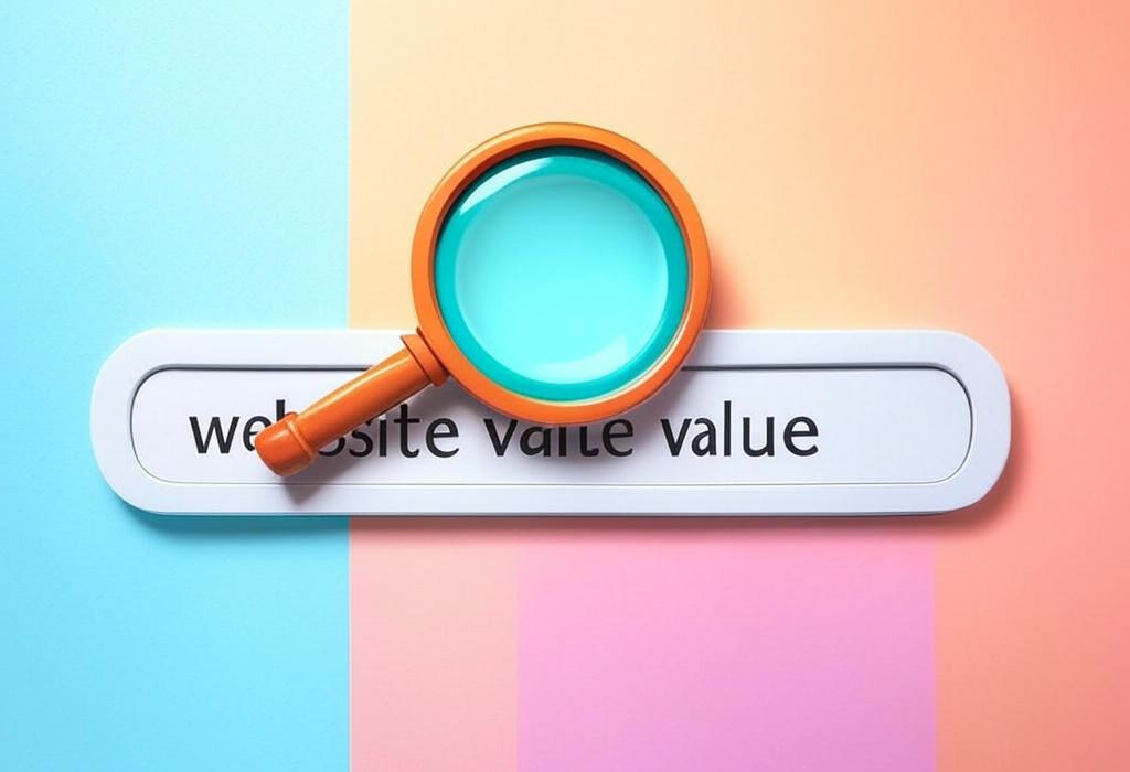 A search bar and a magnifying glass with a vivid gradient background exploring the topic of Website value matters more than you think! Discover how to calculate what your site is truly worth and unlock its hidden potential. Boost your digital asset's worth today.