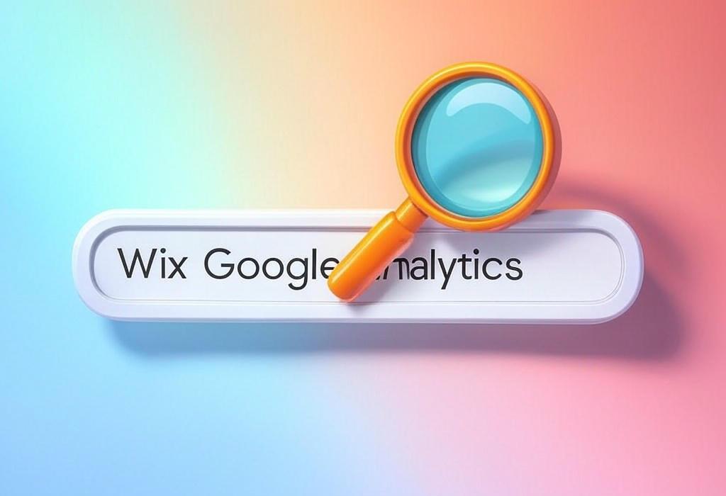 A search bar and a magnifying glass with a vivid gradient background exploring the topic of Learn how to set up Wix Google Analytics in minutes! Unlock powerful insights to boost your website performance and drive more conversions without any technical headaches.