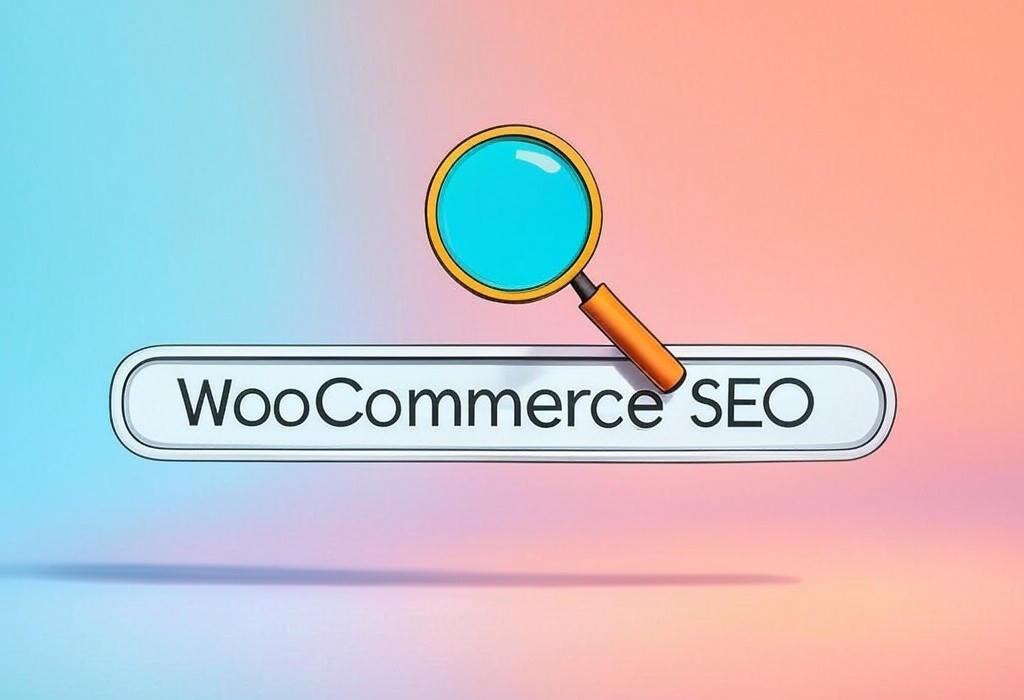 A search bar and a magnifying glass with a vivid gradient background exploring the topic of WooCommerce SEO secrets that boost your store's visibility and sales! Learn proven tactics to outrank competitors and convert browsers into buyers. Stop losing customers to better-optimized shops.