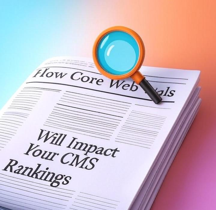 A newspaper and a magnifying glass with a vivid gradient background exploring the topic of Core Web Vitals are a huge deal for CMS rankings. See the surprising data on which platforms are winning and which could be secretly tanking your site's SEO.