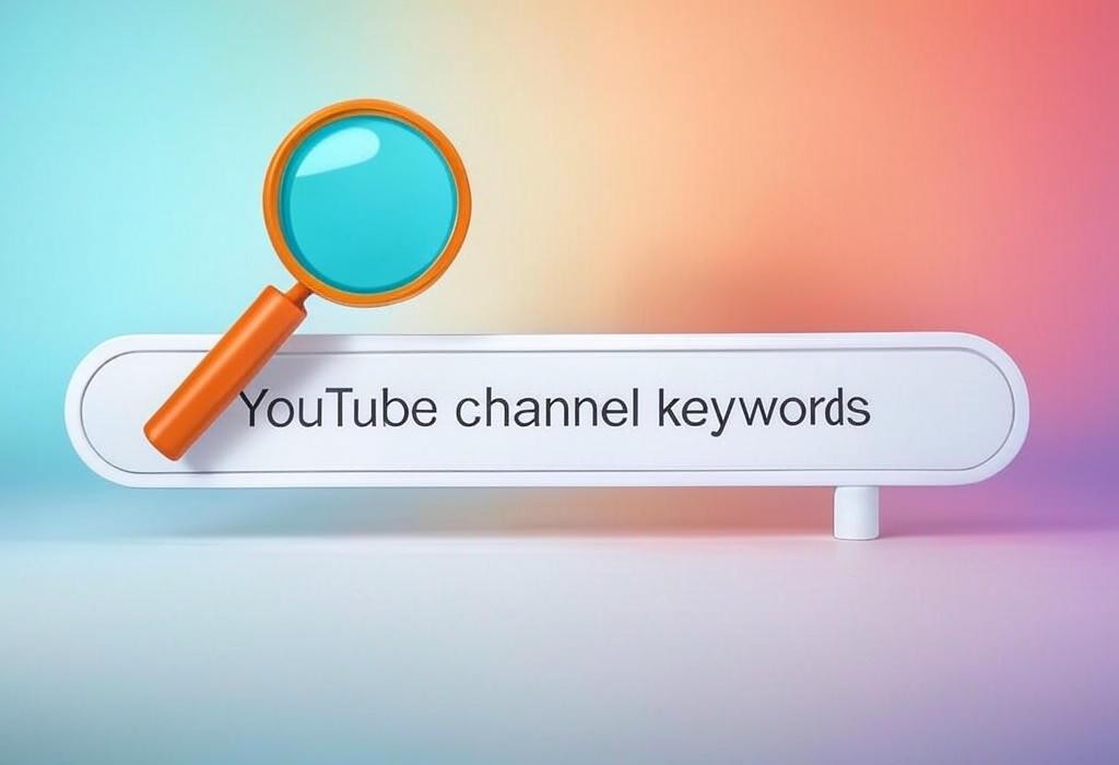 A search bar and a magnifying glass with a vivid gradient background exploring the topic of YouTube channel keywords unlock hidden growth potential! Learn how to select & optimize the right terms to skyrocket your views, boost subscribers, and outrank competitors in search results.