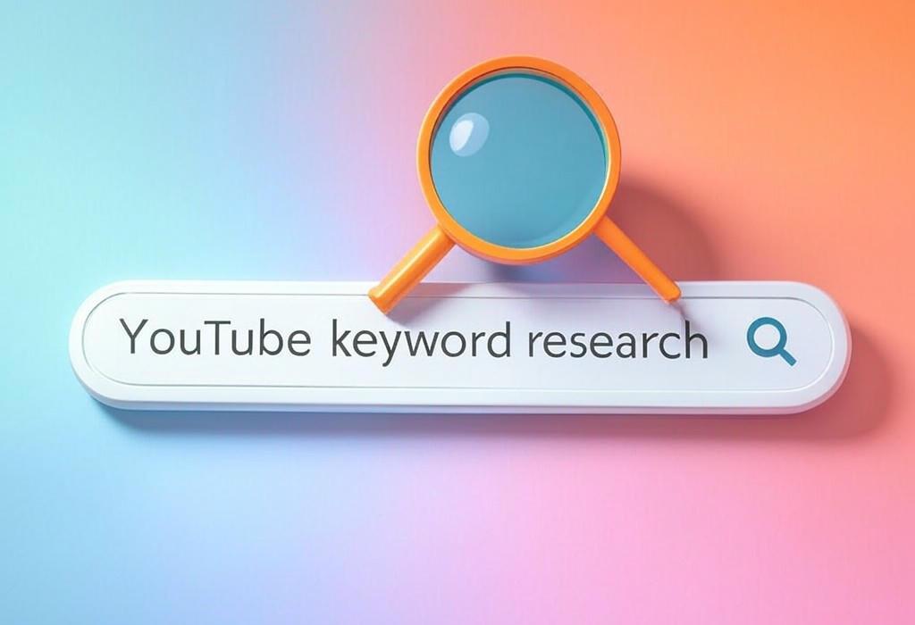 A search bar and a magnifying glass with a vivid gradient background exploring the topic of YouTube keyword research made simple! Discover proven tactics to boost your video views, unlock higher rankings, and outshine competitors. Get the insider tips you've been missing.