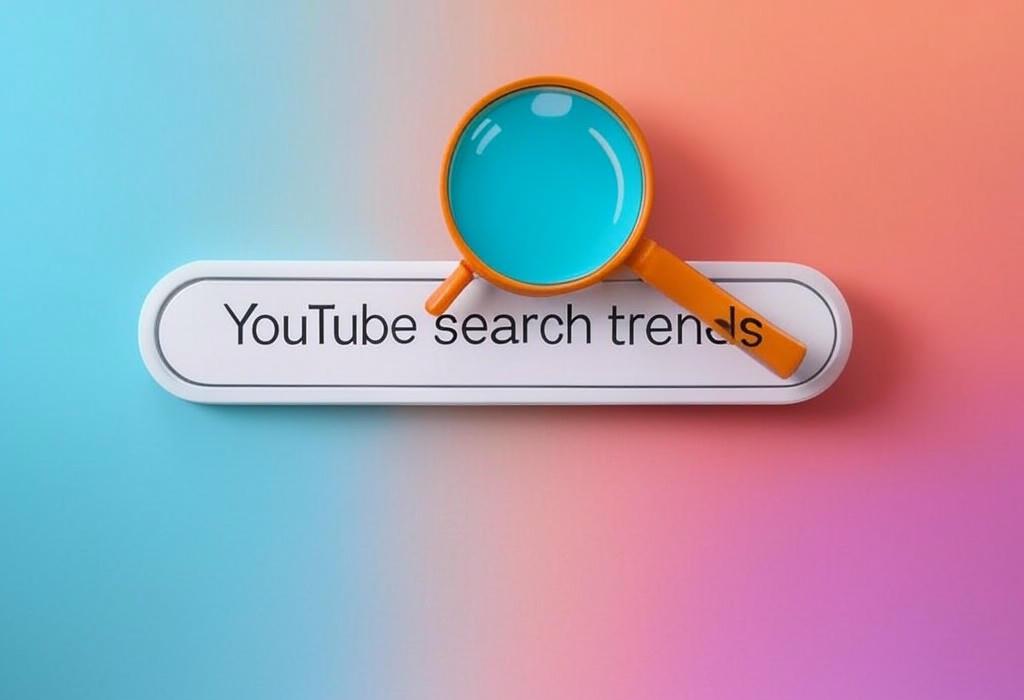 A search bar and a magnifying glass with a vivid gradient background exploring the topic of YouTube search trends revealed! Discover what viewers are watching now, how to leverage popular searches, and get insider tips to boost your channel's visibility. Don't miss out!