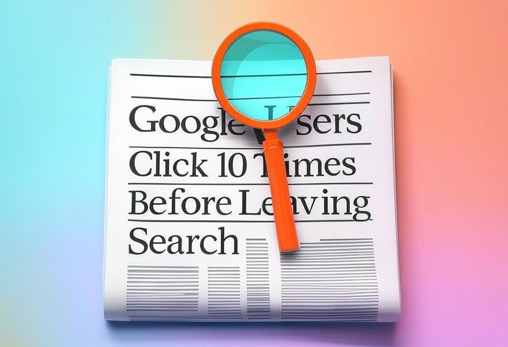 A newspaper and a magnifying glass with a vivid gradient background exploring the topic of Is Google's walled garden stronger than ever? Users click 10 times before even leaving Google! Find out what this surprising trend means for your website traffic.
